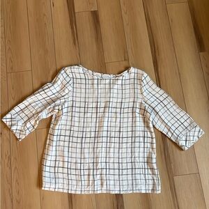 J Jill 3/4 Sleeve Boat Neck Top Black white  Window Pane Plaid Large